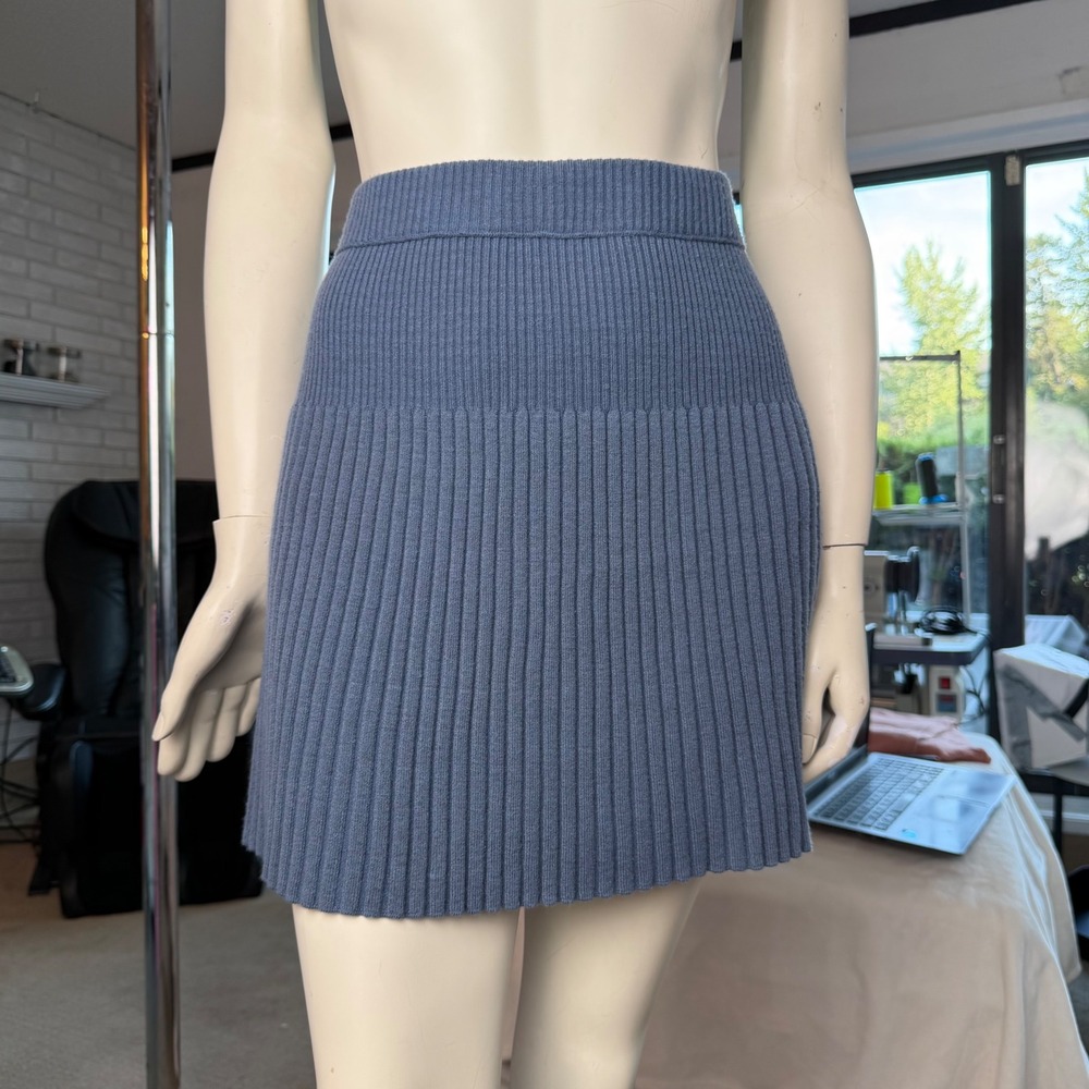 Aerie Ribbed Knit Mini Skirt High Waisted Dust Blue Soft Girl Preppy Academia XL